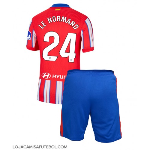 Camisa de Futebol Atletico Madrid Robin Le Normand #24 Equipamento Principal Infantil 2024-25 Manga Curta (+ Calças curtas)